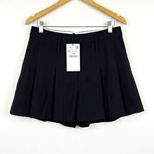 ZARA NWT Black Pleated ZW Mini Skirt Shorts High Waist Tailored Size XL
